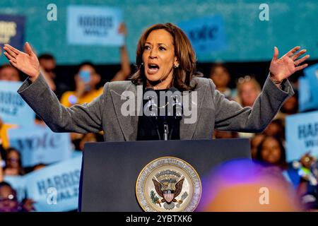 ATLANTA, GÉORGIE – 19 octobre 2019 : le vice-président Kamala Harris a souligné l’importance du vote par anticipation. Elle a également parlé des risques désastreux qu’un deuxième mandat de Donald Trump pose aux femmes à travers le pays. Harris a été rejoint par des membres de la famille Thurman lors de son événement ce soir. Harris a souligné la mort tragique d'Amber Nicole Thurman qui n'a pas pu obtenir les soins dont elle avait besoin. Crédit : Phil Mistry/Alamy Live News Banque D'Images