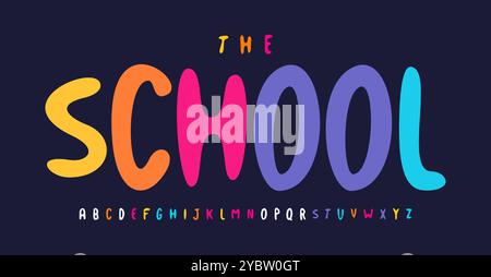 Police ludique colorée, lettres arrondies vibrantes, alphabet moderne joyeux, typographie lisse de style plastique pour logo enfant, titre lumineux de l'école Illustration de Vecteur