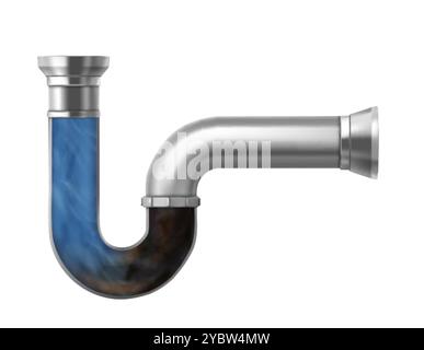 3d tuyau d'évier obstrué. Plomberie de vidange dans la salle de bains. siphon de toilette 3d nettoyage graphique réaliste. Icône de drainage de tube dans la cuisine pour une publicité plus propre. PIP Illustration de Vecteur