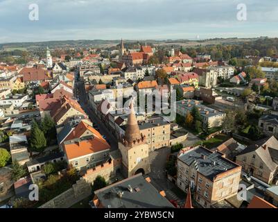 La place du marché et une petite ville dans un village en Pologne. Ziebice est une commune urbaine-rurale de la voïvodie de basse-Silésie, dans la distri de Zabkowice Banque D'Images