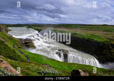 Islande, Vesturland, région sud, cascade Gullfoss, rivière Hvita Banque D'Images