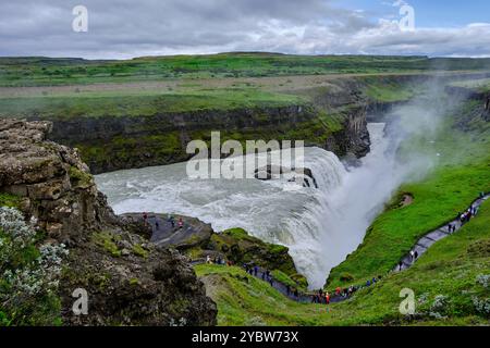 Islande, Vesturland, région sud, cascade Gullfoss, rivière Hvita Banque D'Images