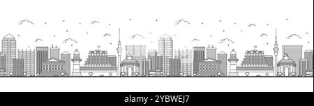 Modèle sans couture avec contour Wellington New Zealand City Skyline avec des bâtiments modernes et historiques isolés sur blanc. Illustration vectorielle. Wellingto Illustration de Vecteur