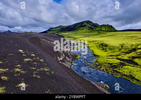 Islande, région de Sudurland, région de Maelifell au bord du glacier Myrdalsjökull, désert de sable noir Banque D'Images