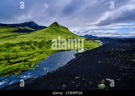 Islande, région de Sudurland, région de Maelifell au bord du glacier Myrdalsjökull, désert de sable noir Banque D'Images