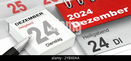 Calendrier allemand 2024 24 décembre veille de Noël mardi Banque D'Images
