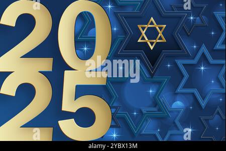 Bonne année 2025, motif festif avec le concept de conception d'Israël sur fond de couleur Illustration de Vecteur
