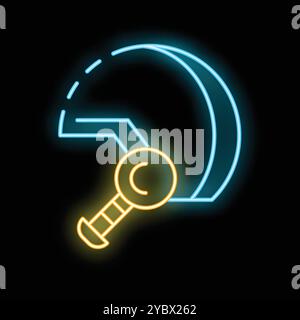 Icône néon lumineux d'une meuleuse d'angle coupant à travers le matériau, représentant des projets de construction et de bricolage Illustration de Vecteur
