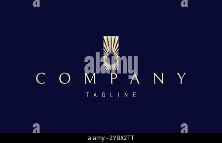 Logo doré vectoriel avec une image abstraite d'un soleil brillant avec des rayons. Illustration de Vecteur