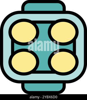 Cette icône présente un fabricant de takoyaki, couramment utilisé pour préparer la populaire nourriture de rue japonaise, takoyaki Illustration de Vecteur