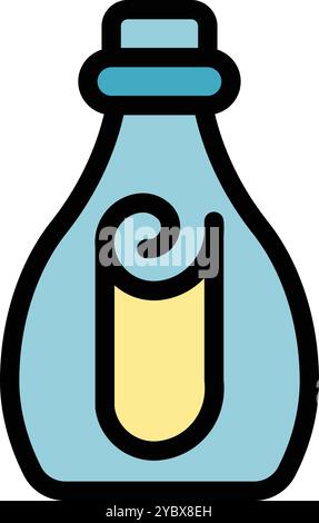 Bouteille en verre contenant un message important enroulé avec un ruban, un concept de message dans une bouteille Illustration de Vecteur