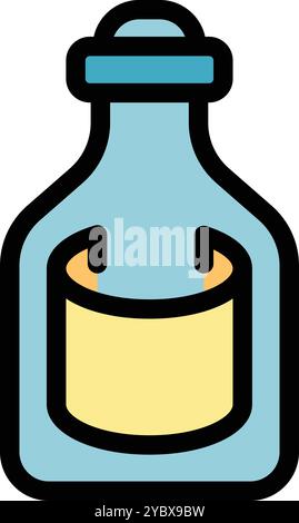 Cette illustration vectorielle de dessin animé présente une bouteille en verre contenant un papier message enroulé avec une étiquette vierge, parfait pour les projets liés aux messages dans une bouteille Illustration de Vecteur