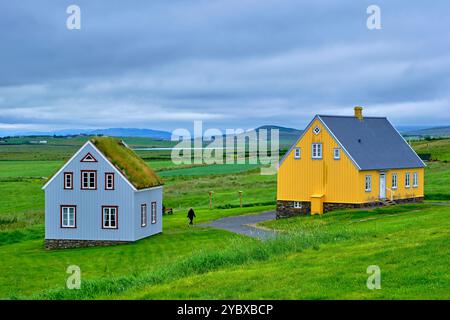 Islande, Nordurland Eystra, maisons traditionnelles au musée Laufás Banque D'Images