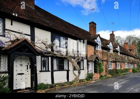 Wisteria Cottages couverts le long de Bridge End Street, Warwick Town, Warwickshire, Angleterre, Royaume-Uni Banque D'Images