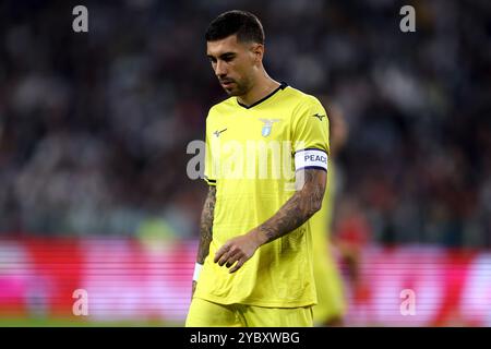 Turin, Italie. 19 octobre 2024. Mattia Zaccagni de SS Lazio regarde pendant le match de série A entre Juventus FC et SS Lazio au stade Allianz le 19 octobre 2024 à Turin, Italie . Crédit : Marco Canoniero/Alamy Live News Banque D'Images