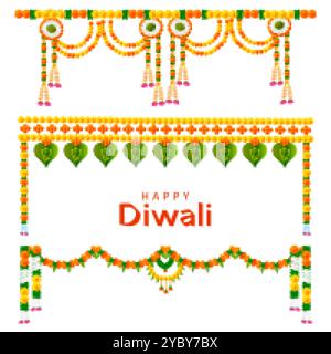 Décoration de guirlande de fleurs toran pour Happy Diwali, invitation de mariage Dussehra fond de festival de vacances indien Illustration de Vecteur