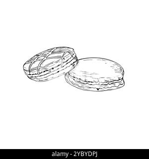 Ensemble de macarons français traditionnels. Biscuits aux amandes colorés, gâteau aux macarons. Dessert sucré bleu, vert et rouge. Illustration aquarelle Illustration de Vecteur