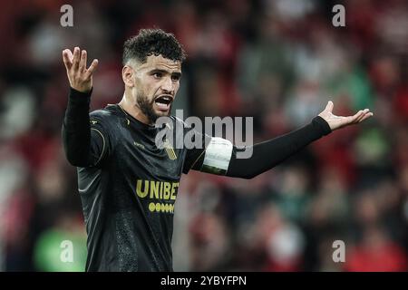 Liège, Belgique. 20 octobre 2024. Adem Zorgane de Charleroi réagit lors d'un match de foot entre le Standard de Liège et le Sporting Charleroi, dimanche 20 octobre 2024 à Liège, le jour 11 de la saison 2024-2025 de la première division du championnat belge 'Jupiler Pro League'. BELGA PHOTO BRUNO FAHY crédit : Belga News Agency/Alamy Live News Banque D'Images
