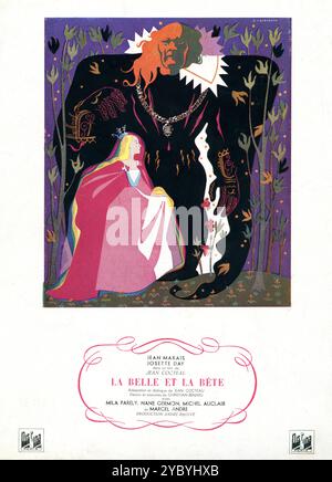 Affiche pour LA BELLE et LA BETE 1946 avec JEAN MARAIS et JOSETTE DAY réalisateur JEAN COCTEAU histoire JEANNE-MARIE LE PRINCE DE BEAUMONT scénario JEAN COCTEAU Cinématographie HENRI ALEKAN costume Design ANTONIO CASTILLO, MARCEL ESCOFFIER et CHRISTIAN BERARD production Design CHRISTIAN BERARD et LUCIEN CARRE maquillage HAGOP ARAKELIAN musique GEORGES AURIC les films André Paulve / DisCina Banque D'Images