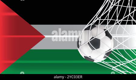 Football ou ballon de football dans Goal Net isolé sur Palestine drapeau ombragé, équipement accessoire de sport pour jouer jeu, championnat et compétition Illustration de Vecteur