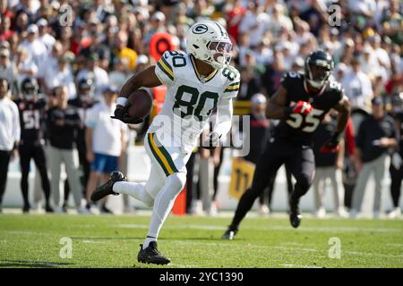 Green Bay, WI, États-Unis. 20 octobre 2024. Le receveur des Packers de Green Bay, Bo Melton (80 ans), dirige la balle contre les Texans de Houston à Green Bay, WI. Kirsten Schmitt/Cal Sport Media. Crédit : csm/Alamy Live News Banque D'Images