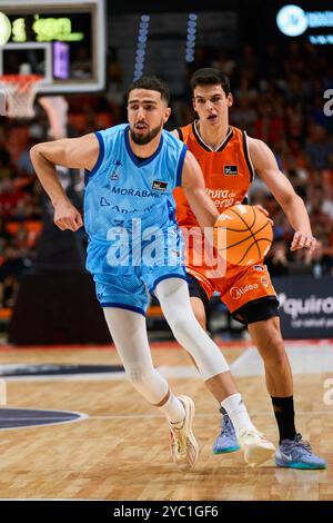 Valencia, Espagne. 20 octobre 2024. Nikos Chougkaz de Morabanc Andorre en action lors du Round 4 de la saison régulière Liga Endesa au Pabellon Furente San Luis. Score final ; Valencia basket 89:88 Morabanc Andorra crédit : SOPA images Limited/Alamy Live News Banque D'Images