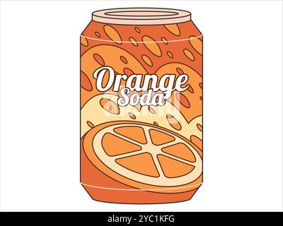 La boisson gazeuse à l'orange peut arôme de mandarine doux goût pétillant en métal contenant en aluminium coloré de rafraîchissement de conception d'emballage illustration plate Illustration de Vecteur