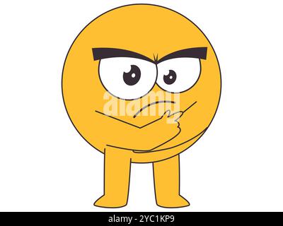 Jugement regardant visage plat emoji expression faciale avatar jaune caractère corps geste conception icône ensemble Illustration de Vecteur