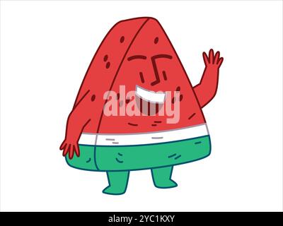 Watermelon fruit coloré enfants enfants personnage de dessin animé juteux expression fraîche émotion visage design ensemble d'icônes Illustration de Vecteur
