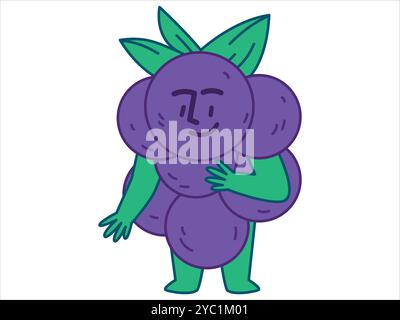 Caractère de raisin souriant expression enfant enfants dessin animé coloré art fruit icône Set design Illustration de Vecteur