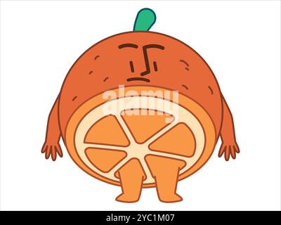 Orange caractère fruit enfants enfants dessin animé expression émotion ensemble d'icônes colorées de conception d'art Illustration de Vecteur