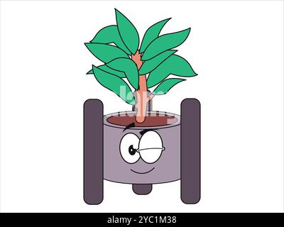 Plante flore plante d'intérieur en pot expression faciale enfants enfants personnage de dessin animé ensemble d'icônes colorées de conception Illustration de Vecteur