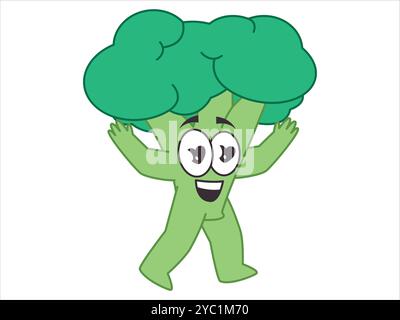 Brocoli Happy face expression personnage coloré mascotte végétale veggie pose expressive icône set design Illustration de Vecteur