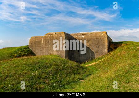 Batteries de longues-sur-mer en Normandie, France Banque D'Images
