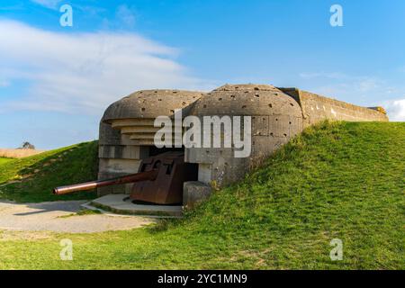 Batteries de longues-sur-mer en Normandie, France Banque D'Images