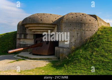 Batteries de longues-sur-mer en Normandie, France Banque D'Images