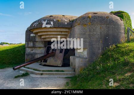 Batteries de longues-sur-mer en Normandie, France Banque D'Images