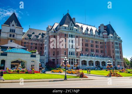 Île de Vancouver, Canada - 15 août 2017 : bâtiments de la ville de Victoria par une journée ensoleillée. Banque D'Images