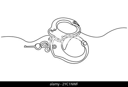 Dessin d'une ligne d'objet vectoriel isolé - menottes, menottes continues d'une ligne. Contour des menottes au dessin au trait. Vectoriel dessiné à la main art.one continu Illustration de Vecteur