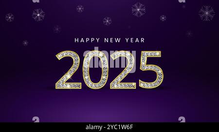 Bonne année 2025 fond brillant avec ballon et vecteur étoile bonne année 2025 texte design. Nouvelle année 2025 conception vectorielle avec numbe 3D réaliste Illustration de Vecteur