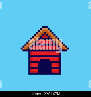 Pixel art en bois Dog House jeu design Illustration de Vecteur