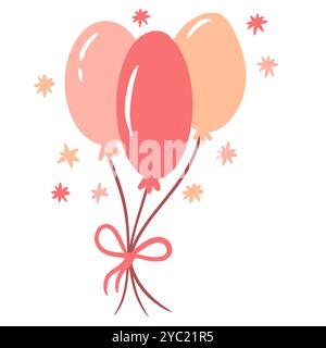 illustration dessinée à la main de ballons à air chaud rose pêche orange blush. Design clipart pour fête fête festive festive festive festive fêtes fêtes cartes d'anniversaire invitations. Pour les enfants enfants art, impression pastel Banque D'Images