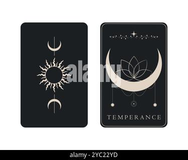 Carte de tarot avec verso. Symbole Arcana majeur de tempérance. Symbolisme du tarot. Mystère, astrologie, ésotérique. Illustration vectorielle Illustration de Vecteur