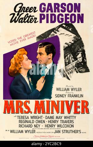 MSRS Miniver. Affiche de film de sortie en salle de 'style C' - Greer Garson et Walter Pidgeon, film de 1942 - élu le film de grand standing jamais réalisé Banque D'Images