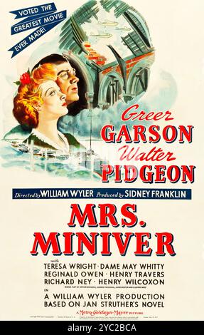 MSRS Miniver. Affiche de film de sortie en salle de 'style d' - Greer Garson et Walter Pidgeon, film de 1942 - élu le film de plus grande renommée jamais réalisé Banque D'Images