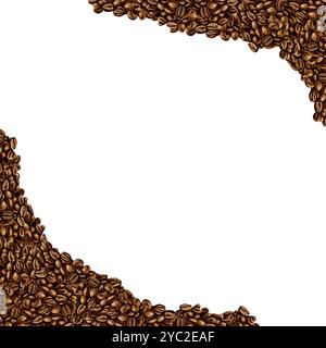 Cadre pour grains de café. Café brun foncé. Grains de café torréfiés. Le café est dispersé dans les coins de la place. Convient aux étiquettes et aux emballages Banque D'Images