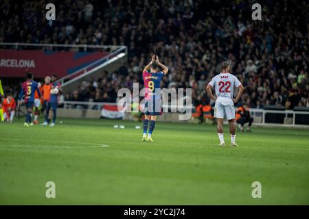 Barcelone, Espagne. 20 octobre 2024. Robert Lewandowski (FC Barcelone) fait des gestes lors d'un match de la Liga EA Sports entre le FC Barcelone et le Sevilla FC à l'Estadi Olimpic Lluís Company. Score final : FC Barcelona 5:1 Sevilla FC crédit : SOPA images Limited/Alamy Live News Banque D'Images