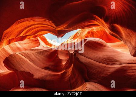 Courbes de grès lumineuses éclairées par la lumière du soleil dans le Lower Antelope Canyon. Banque D'Images