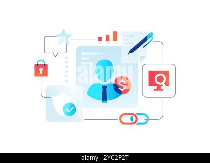 Processus d'affaires et finances - illustration de style de conception plate Illustration de Vecteur