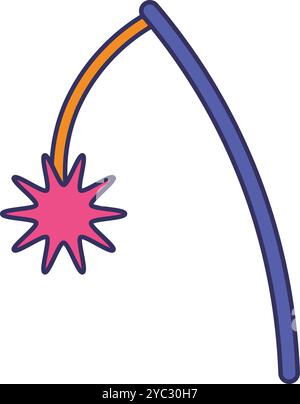Jouet accessoire pour jouer avec un chat. Boule de laine sur corde et bâton. Image pour la conception d'un magasin pour animaux de compagnie ou d'une clinique vétérinaire. Vecteur plat simple isolé sur Illustration de Vecteur